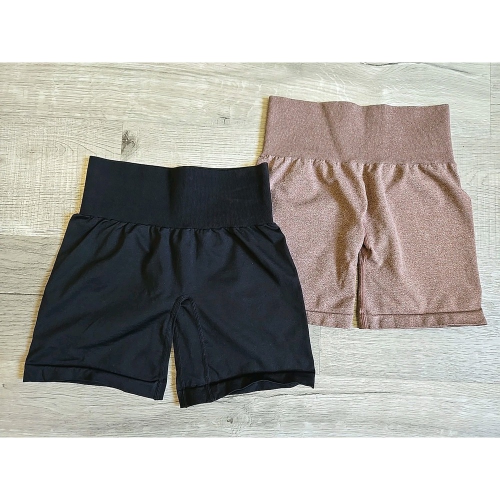 2 NVGTN Black &‎ Brown Bike High Waisted Fitness Shorts size x-small